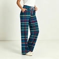 thumbnail image 6 of Drawstring Sleep Pants Women Plaid Wide Leg Pajama Loose Fit Loungewear Trousers with Pockets S, 6 of 7
