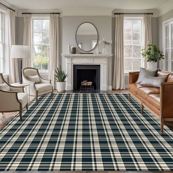 8'x10' Area Rugs, Green Beige Buffalo Plaid Indoor Outdoor Area Rug for Living Room Bedroom, Farmhouse Checkered Washable Bathroom Rugs Kitchen Floor Carpet Mats Home Decor Aesthetic