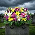 thumbnail image 4 of Artificial Satin Saddle Flower, 24-inch Silk Floral Arrangement for Memorial Day Cemetery Tombstone Decoration, 4 of 6