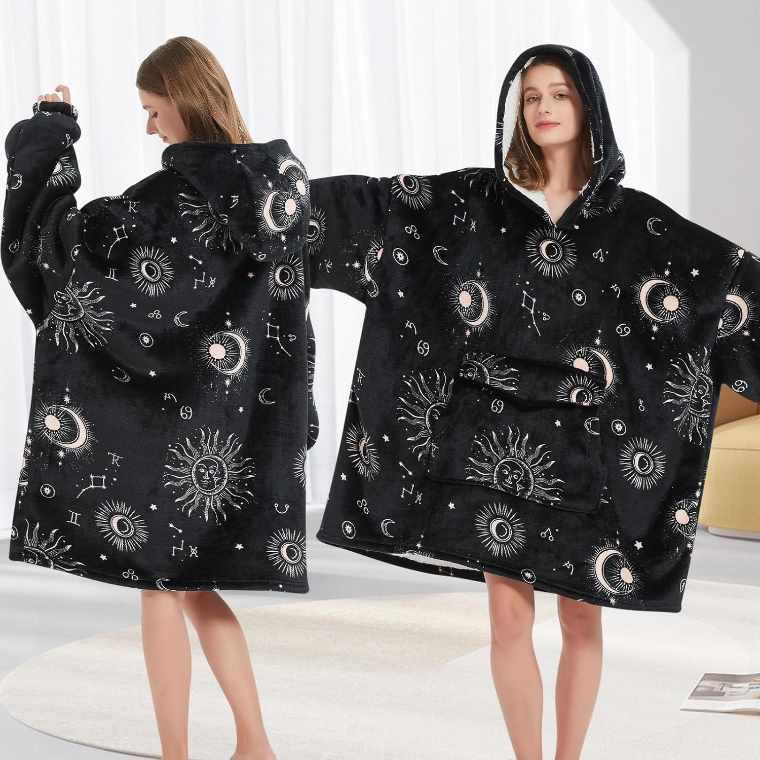 Sun and Moon Blanket Hoodies for Women and Men Adult Oversize Wearable Blanket Hoodies for Soft and Warm