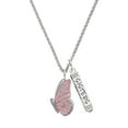 thumbnail image 1 of Delight Jewelry Silvertone Large Translucent Pink Flying Butterfly Silvertone Sisters Best Friends Forever Bar Charm Necklace, 23", 1 of 4