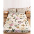 thumbnail image 2 of King Size Fitted Sheet Set - Spring Floral 3 Piece Bedding Sets 16" Deep Pocket Fitted Sheet with 2 Pillowcases, Summer Yellow Pink Flowers Botanical Brushed Microfiber Hotel Luxury Bed Sheets, 2 of 9