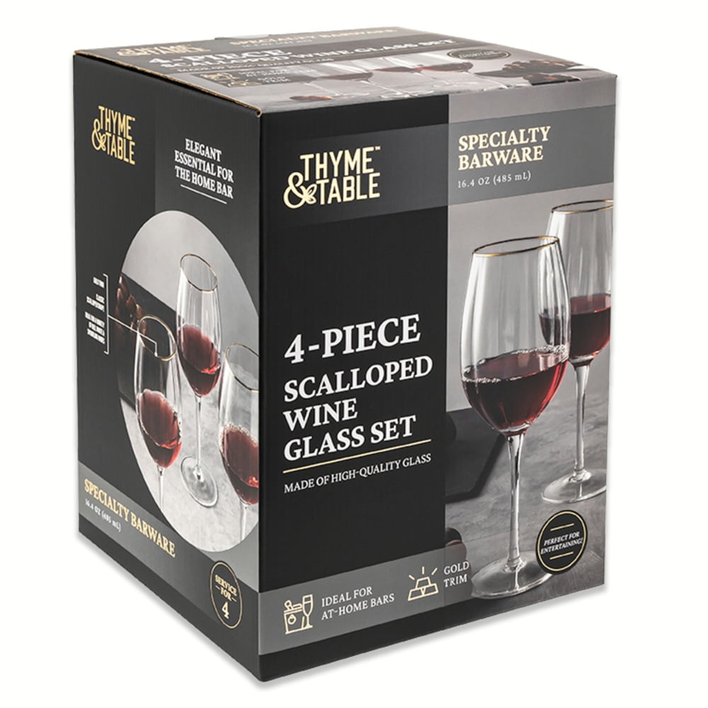 Thyme & Table Scalloped Wine Glasses with Gold Rim, Set of 4