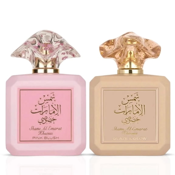 Shams Al Emarat Khususi Pink Blush & Glaze & Glow Eau de Parfum Sprays 100ml (3.4 oz) by Ard Al Zaafaran (Bundle)