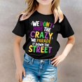 thumbnail image 2 of Mardi Gras Shirts for Girls Carnival Party Shirt Casual Crewneck Short Sleeve T-Shirt We Don't Hide Crazy Letter Print Tee Tops Kids Clothes Black 10-11 Years, 2 of 5