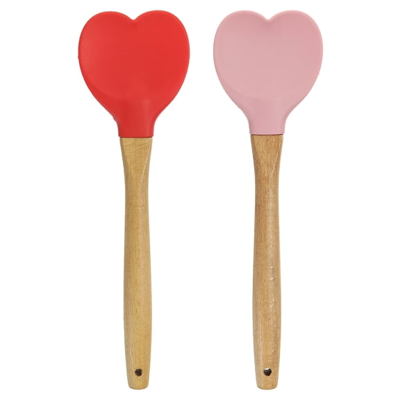 Uxcell 1 Pack Silicone Spatula with Wood Handle, Heart Shaped Spatulas Heat-Resistant Non Stick Cake Scraper for Cooking Utensil Stirring, Pink, Red