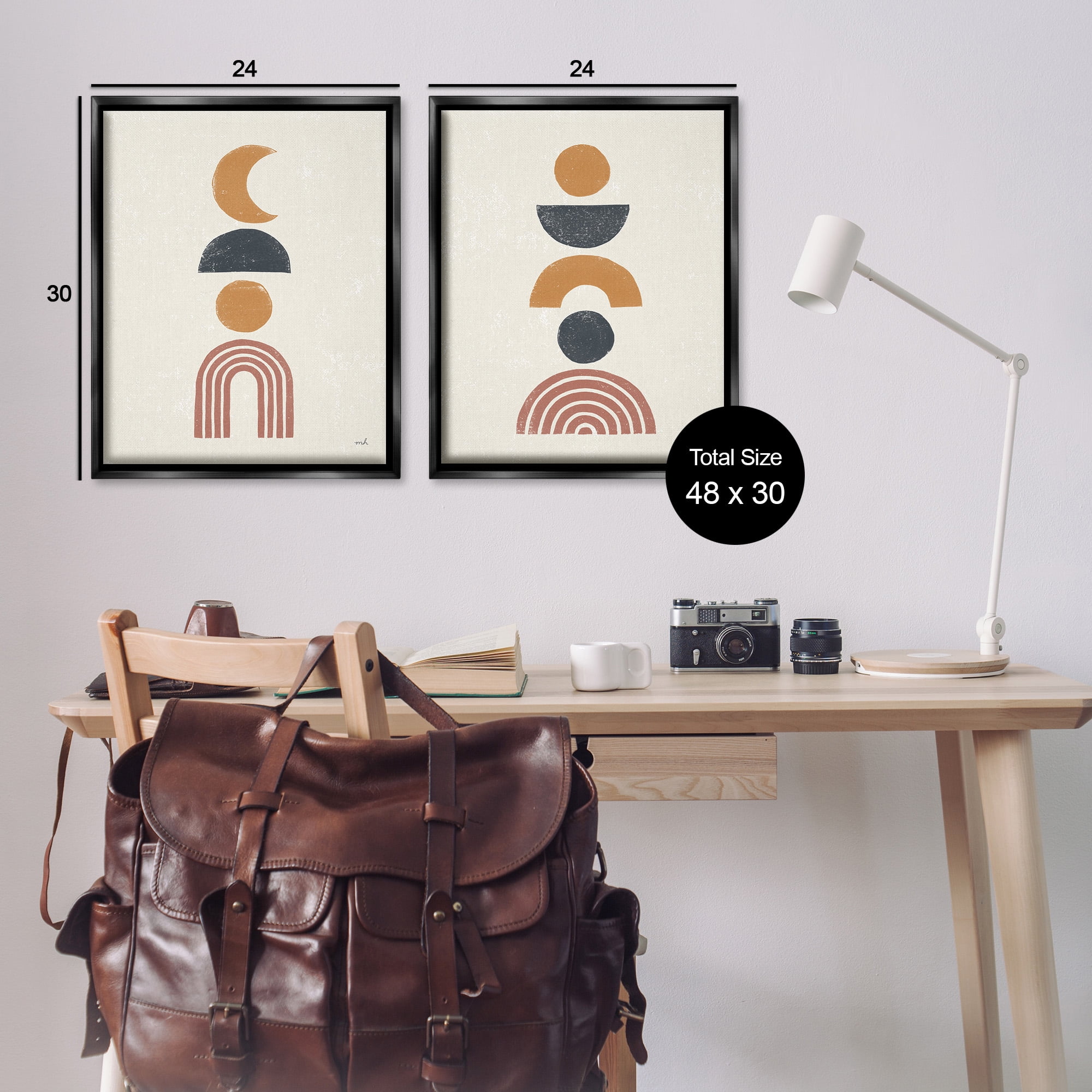 Stupell Industries Sun and Moon Bohemian Symbols Abstract Painting Black Floater Framed Canvas Art Print Wall Art, 25 x 31, Set of 2