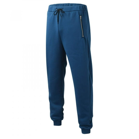Homedles Sweatpants for Men- Wide Leg Loose Solid With Pockets Zip-up Gym Men's Pants Blue L
