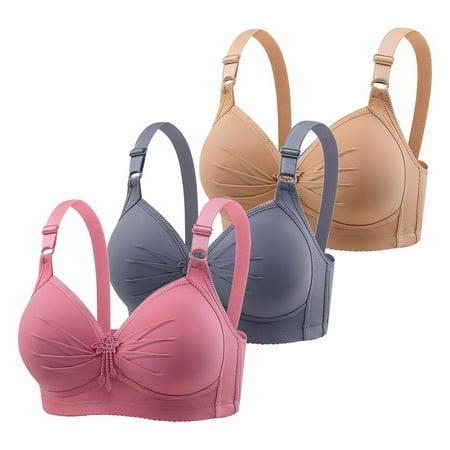 LYEAA Bras Push up for Women 3 Pack of No Wire Bra Full Figure Lifting Wide Strap Everyday Bra Soft Support Under Outfit Bra Solid Breathable T-Shirt Bra Comfort Sleep Bra Shapewear Bra Red XL