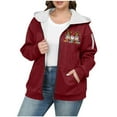 thumbnail image 3 of QIUOMBBP Womens Christmas Hoodies Casual Long Sleeve Zip Up Sweatshirts with Pocket Sherpa Fleece Winter Coats, Red, XXL, 3 of 6