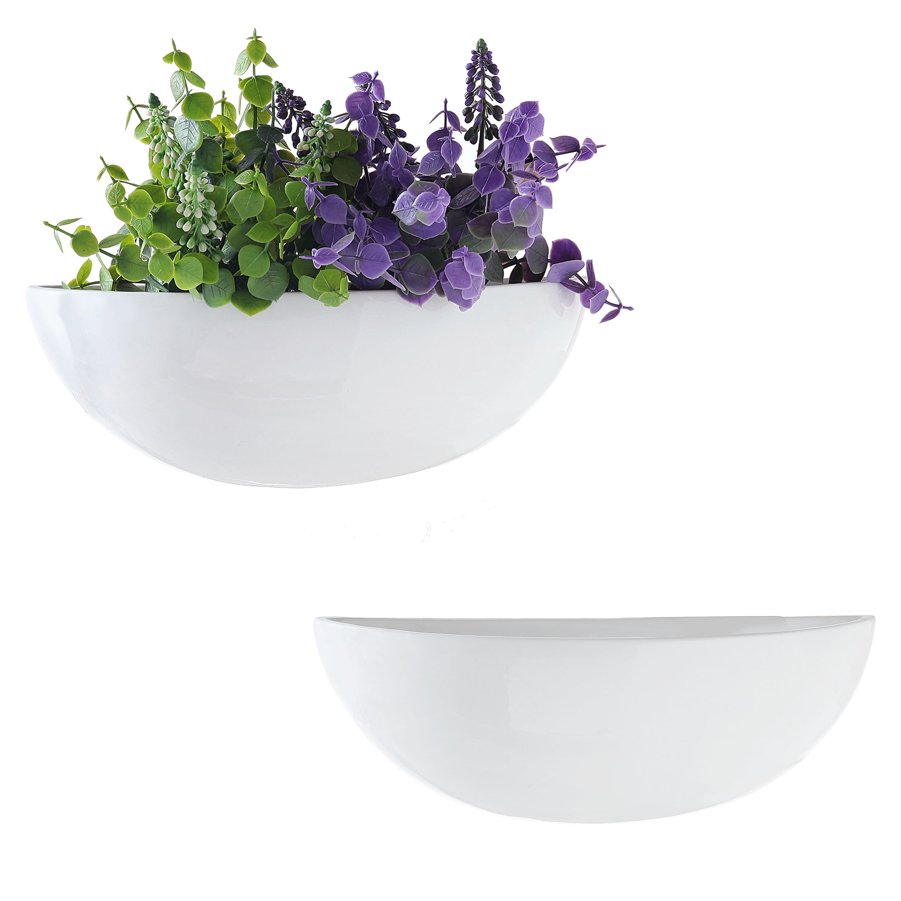 MyGift 12Inch Wall Mounted HalfMoon Ceramic Flower Planter Vase, Set of 2