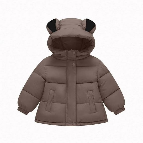 Cethrio Boys Puffer Jackets, Full Zip Warm Hooded Windproof Winter Coats Outerwear Brown Size 6-7 T