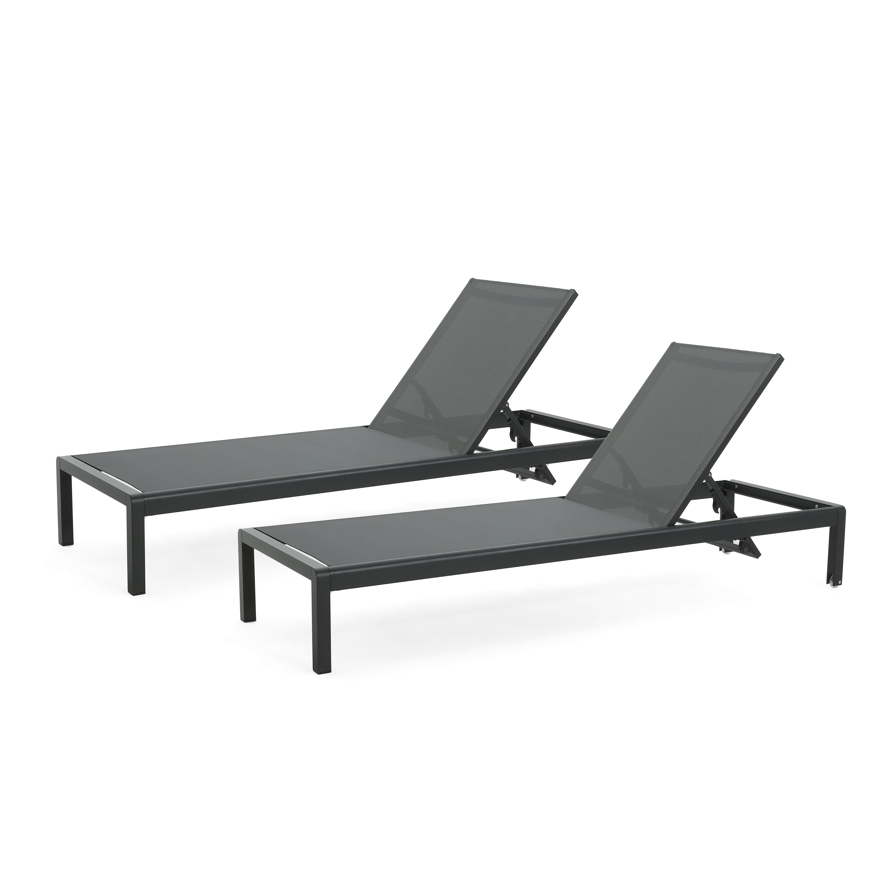Adjustable Mesh Aluminum Patio Chaise Lounges Set of 2 for Poolside Deck, Black