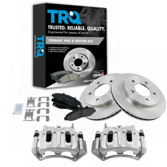 TRQ Front Brake Pad & Rotor Kit Brake Caliper Brake Pads Brake Rotor Ceramic Vented Fits Select 1999-2003 Ford F-150 2004 F-150 Heritage