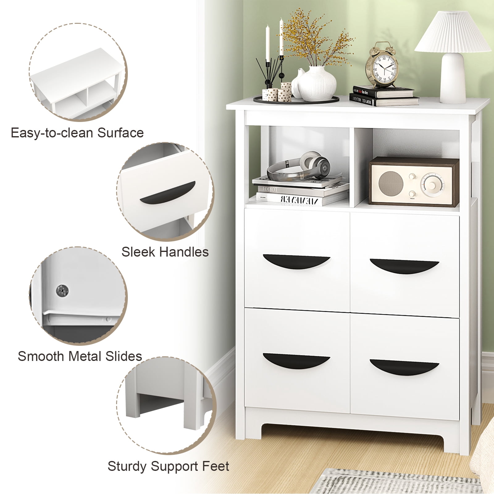 Giantex 24" Floor Cabinet, Modern Storage Cabinet, Free-standing Side Cabinet w/2 Drawers