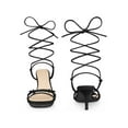 thumbnail image 5 of BLISSFUL STEP Knot Lace Up Strappy Square Toe Kitten Heel Sandals for Women Black 6, 5 of 6