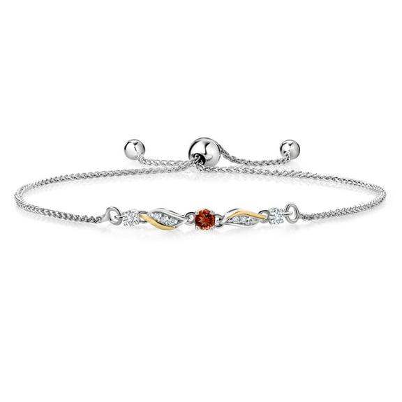 Gem Stone King 925 Sterling Silver and 10k Yellow Gold Red Garnet and White Lab Grown Diamond Tennis Bracelet for Women (0.37 Cttw, Gemstone January Birthstone, Fully Adjustable up to 9 inch)