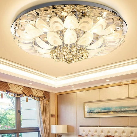 

Fichiouy Luxury K9 Crystal Pendant Lamp Remote LED Chandelier Flush Mount Ceiling Fixture 7 Colors with Remote Control