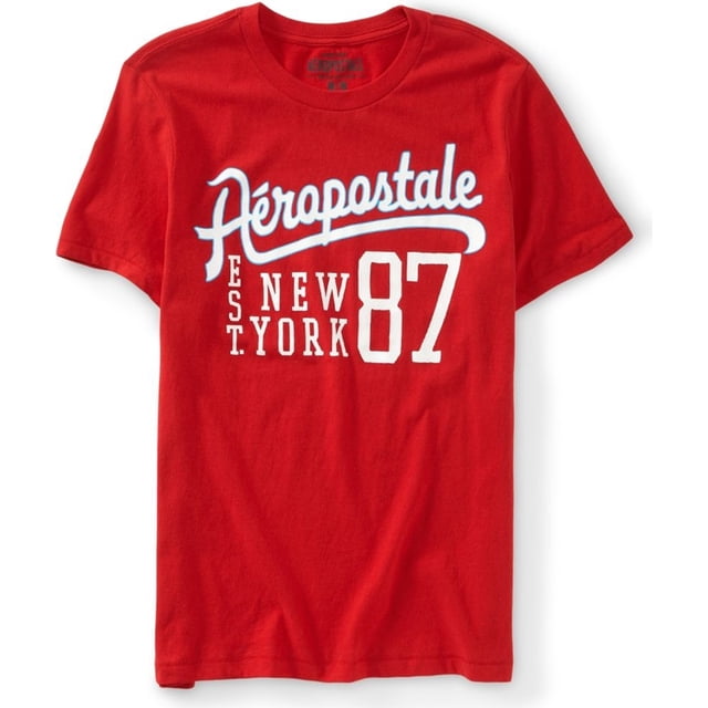 Aeropostale Mens Script New York 87 Graphic Camiseta, Rojo, Mediano Aeropostale Camiseta gráfica
