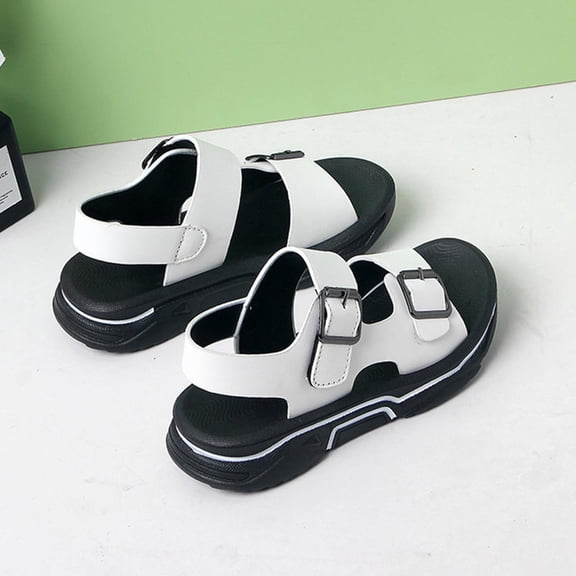 CYRBOKO Boys Flat Sandals, Non-Slip Hook&Loop Soft Sole Open Toes Kids Shoes White Size 13 (Little Kids)