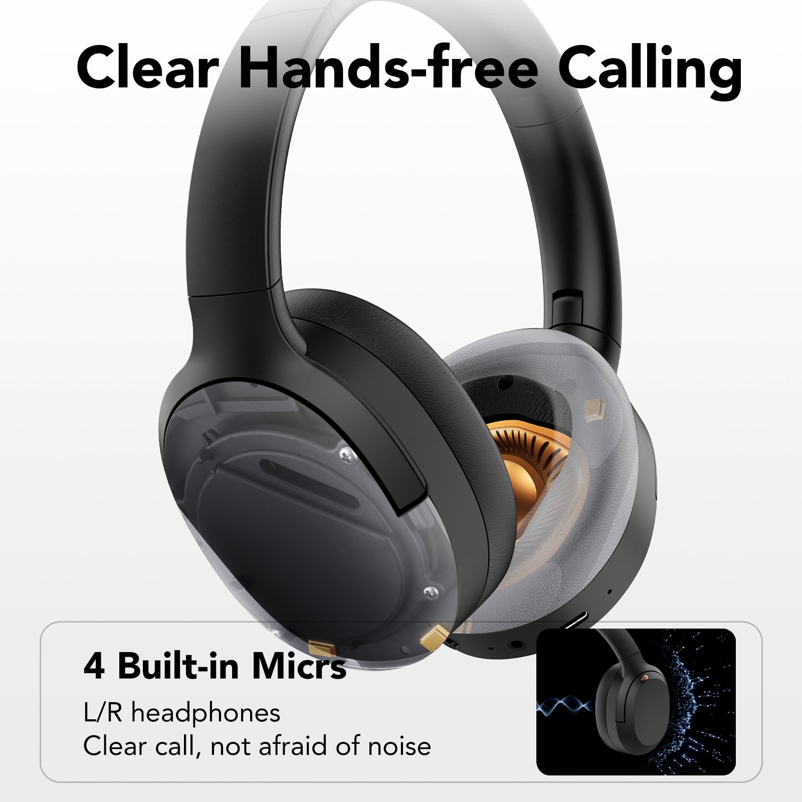 Active Noise Cancelling Headphones, -45dB Bluetooth Headphones 5.4, 50H Playtime Earbuds, Bass Boosted by 90%