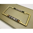 thumbnail image 5 of [Officially Licensed US Marine Corps Product] - USMC Veteran - Domed Custom-Made Personalized Narrow (Thin) Top 4 Hole Metal Car License Plate Frame with Free caps - Gold Frame (Qty: 1), 5 of 9
