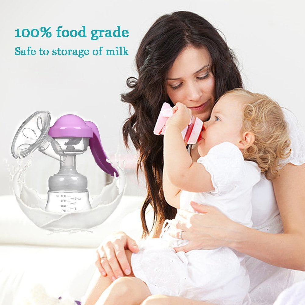 Manual Breast Pump with Lid BPA-Free Breastpump Materials for Hands Free Breast Feeding Purple 
