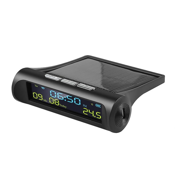 Tpms Look Solar Car Digital Clock With Lcd Time Date In-car Temperature Display For Outdoor Personal Car Part Decoration