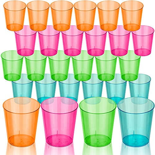 DecorRack 2 Oz Neon Shot Glasses, Plastic Shot Cup, Disposable Jello