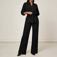 thumbnail image 2 of Purcolt Womens 2 Piece Matching Pant Set Dressy Casual Collared Roll Up Long Sleeve Button Front Shirt Full Length Wide Leg Trousers Business Work Office Outfits, 2 of 7