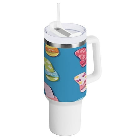 

40 Oz Car Handle Water Bottle 10.8x3.85 Inch Handle And Straw Travel Water Bottle Reusable Stainless Steel Water Bottle Various Colored Slippers
