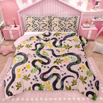Homewish Spooky Snake Bedding Comforter Set,Rustic Leaves Twin Comforter Sets,Pink Purple Bedding Set For Boys Girls,Super Cozy Room Decor Reversible,2 Pieces