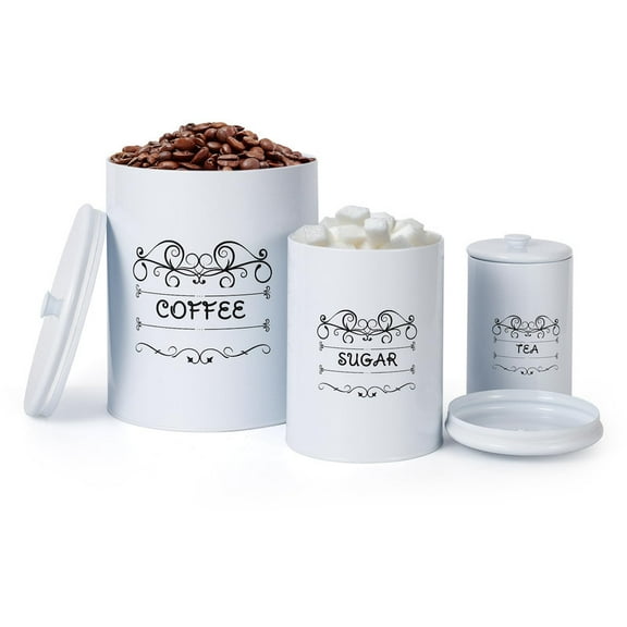 Towallmark 3 Piece Kitchen Canister Set, Rustic Farmhouse Food Storage Containers, Airtight Coffee Tea Sugar Canisters, Vintage Countertop Decor With Lids