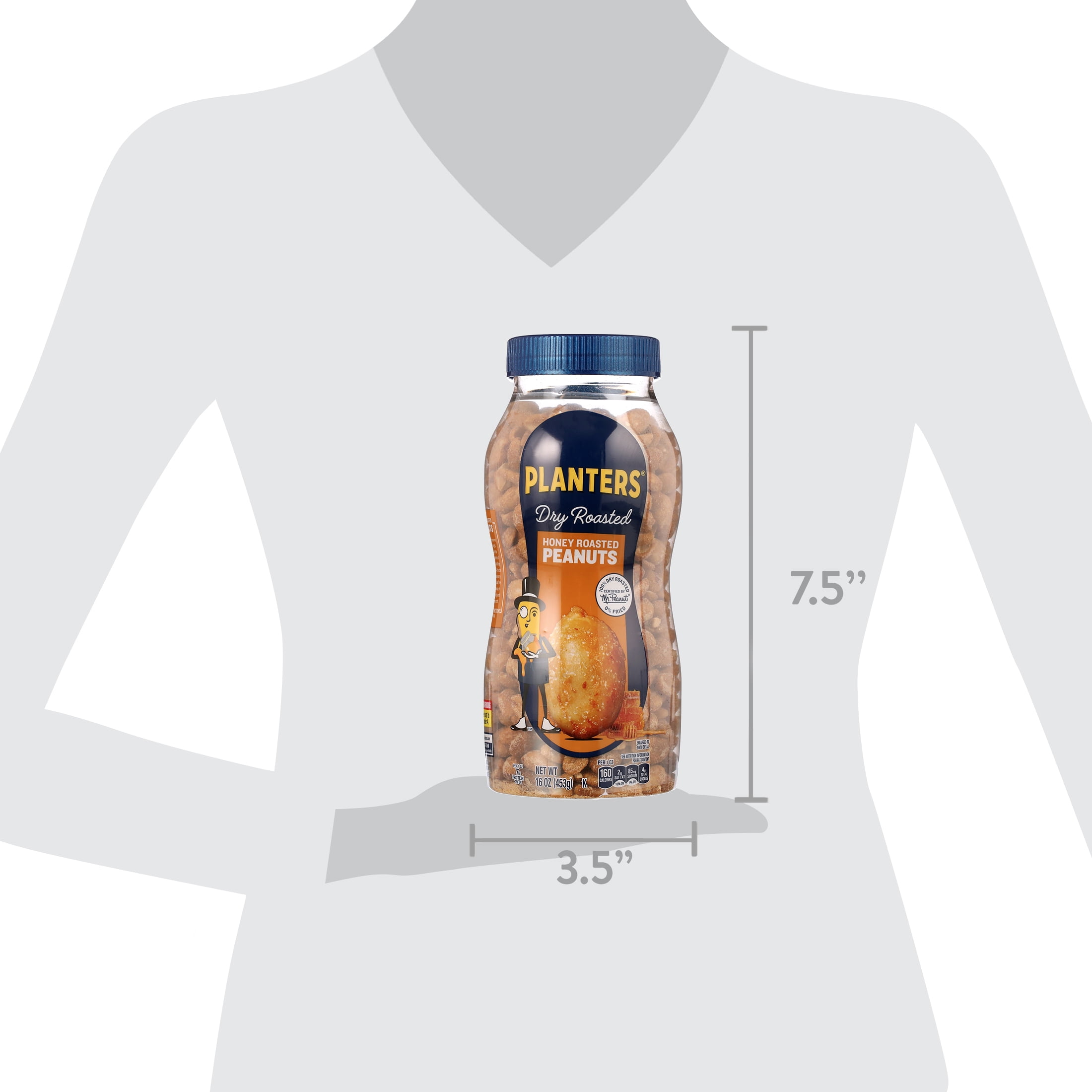 PLANTERS Honey Roasted Peanuts, Party Snacks, Plant-Based Protein, 16 oz Jar