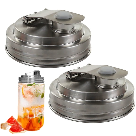 2-Pack Stainless Steel Pour Spout Lids with Flip Cap for Wide Mouth Mason Jars, Leak-Proof Airtight Lids for Beverage and Food Storage