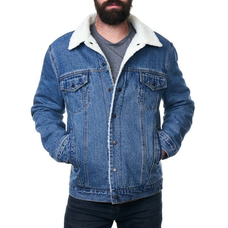 alpine swiss jean jacket lined trucker sherpa denim coat button mens classic