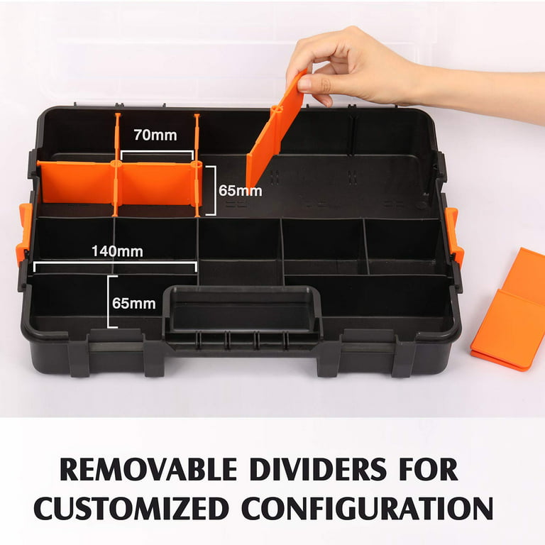Double Side Tool Storage Box with Removable Plastic Partition, Hardware Box  Storage, 34-Compartments, Excellent for Screws, Nuts, Small Parts