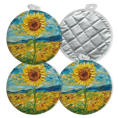 

4 PCS Pot Holders for Kitchen Potholders Sets with Hook for Oven Cooking Baking Sunflower Majesty In Textured Sky