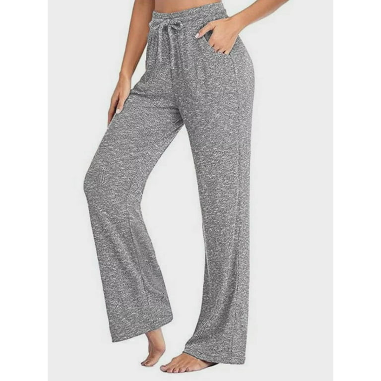 Lumento Lounge Pants for Women Pajama Pants High Waisted Casual Pants Plus  Size Stretch Long Wide Leg Pants Bootleg Gym Fitness Pants Gray L