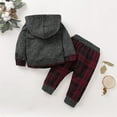 thumbnail image 4 of Otqutp Baby Warm Clothes Kids Toddler Baby Boys Long Sleeve Hooded Fall Sweatshirt Patchwork Plaid Pants Trousers Outfit Set 2PCS Clothes(Grey,18-24 Months), 4 of 9