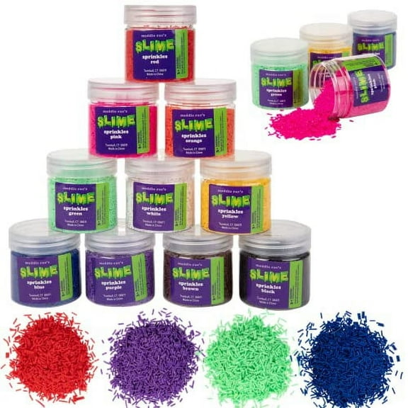 Maddie Rae's Colored Slime Sprinkles - 10 Pack of 2oz Clay Sprinkle Jars - 10 Colors for DIY Slime Making - Supplies & Decorations for Crafts w Resealable Container, Non-Edible