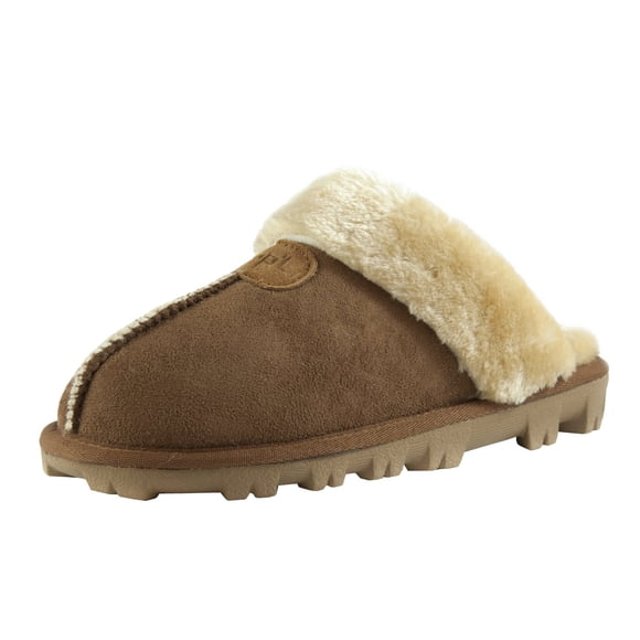 Pantuflas CLPP'LI para mujer, tipo slip-on, con peluche sintético, cálidas, color tan