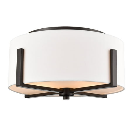 Claxy 2-Light Oil Rubbed Bronze Flush Mount Light with Drum White Fabric Shade