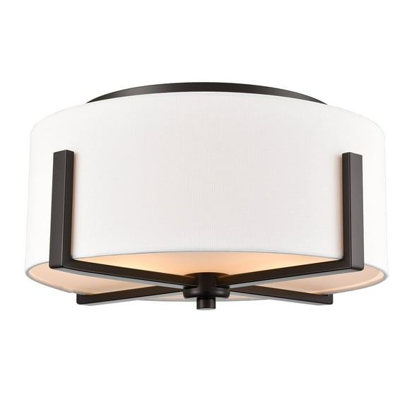 Claxy 2-Light Oil Rubbed Bronze Flush Mount Light with Drum White Fabric Shade