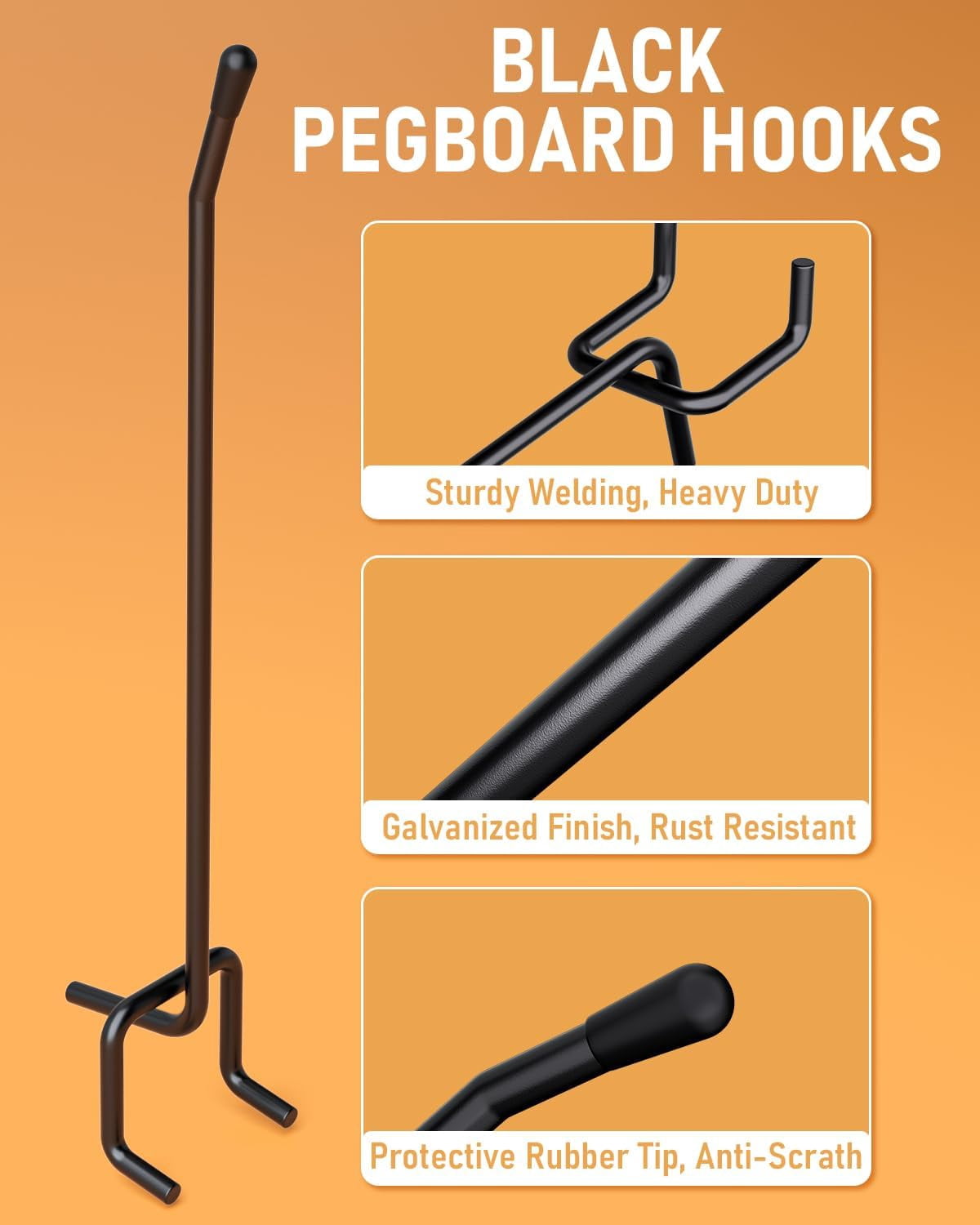 INCLY 120 pack Steel Pegboard Hooks, 4/6/8 inch Peg Board Shelving Hooks Accessories, Fit 1/8" & 1/4" Pegboard for Garage