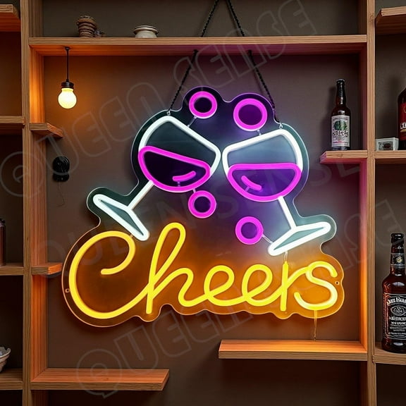 Queen Sense 16"x14.5" Cheers Beer Mugs LED Neon Sign for Wall Decor Dimmable USB Powered LED Light W116CBMV3-5VLED