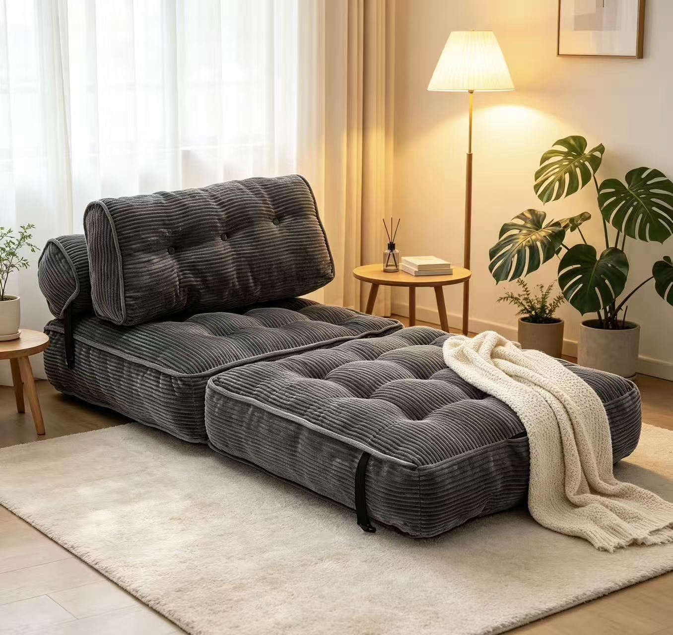 Leumius Folding Sofa Bed,Convertible Sleeper Chair with Pillow Foldable Mattress with Back Support, Portable Fold Out Chair Bed Comfy Floor Sofa Lounge for Living Room BedroomGray