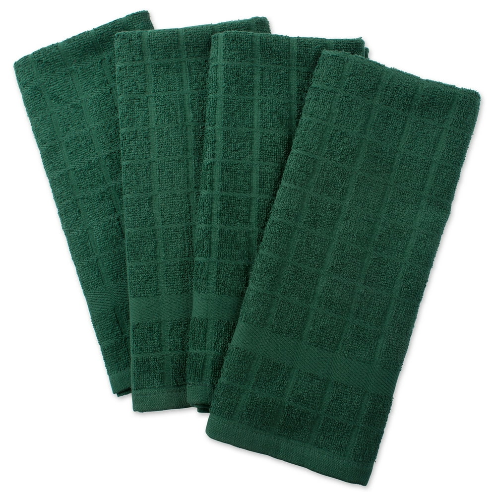 Set of 4 Solid Green Red Terry Dish Towel, 26"