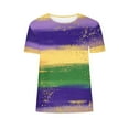 thumbnail image 4 of Xuyuer Happy Mardi Gras Shirt Womens Mardi Gras Day Heart Tshirt Tuesday Carnival Tee New Orleans Party Short Sleeve Casual Short Sleeve Tops Holiday Bleached Short Sleeve Tops, 4 of 5