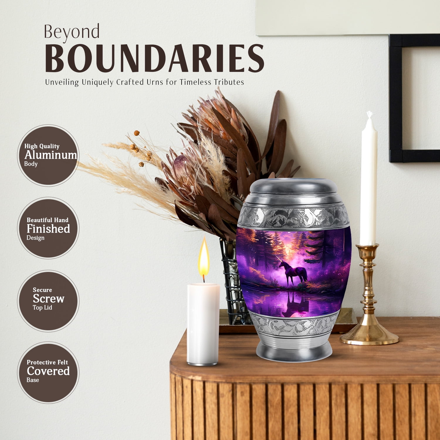 JAGASY Unicorn Small Urn for Daughter, Purple Tiny Keepsake Urns for Human Ashes, Sunset Forest Trees & River Decorative Urns for Children, Memorial Miniature Urn for Son, (3 Inch)